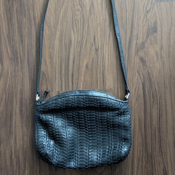 GANSON Vintage Black Leather Crossbody Handbag - Picture 1 of 16